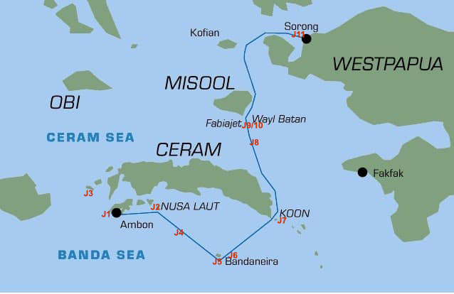 Carte Ambon Raja Ampa mer de Banda, Asiaqua